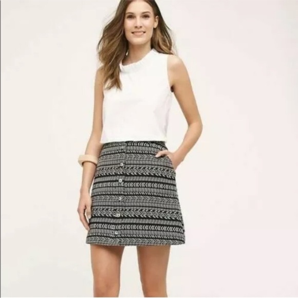 Maeve Anthropologie Fieldnotes Black White Tribal Striped Button Front Skirt - Picture 1 of 8